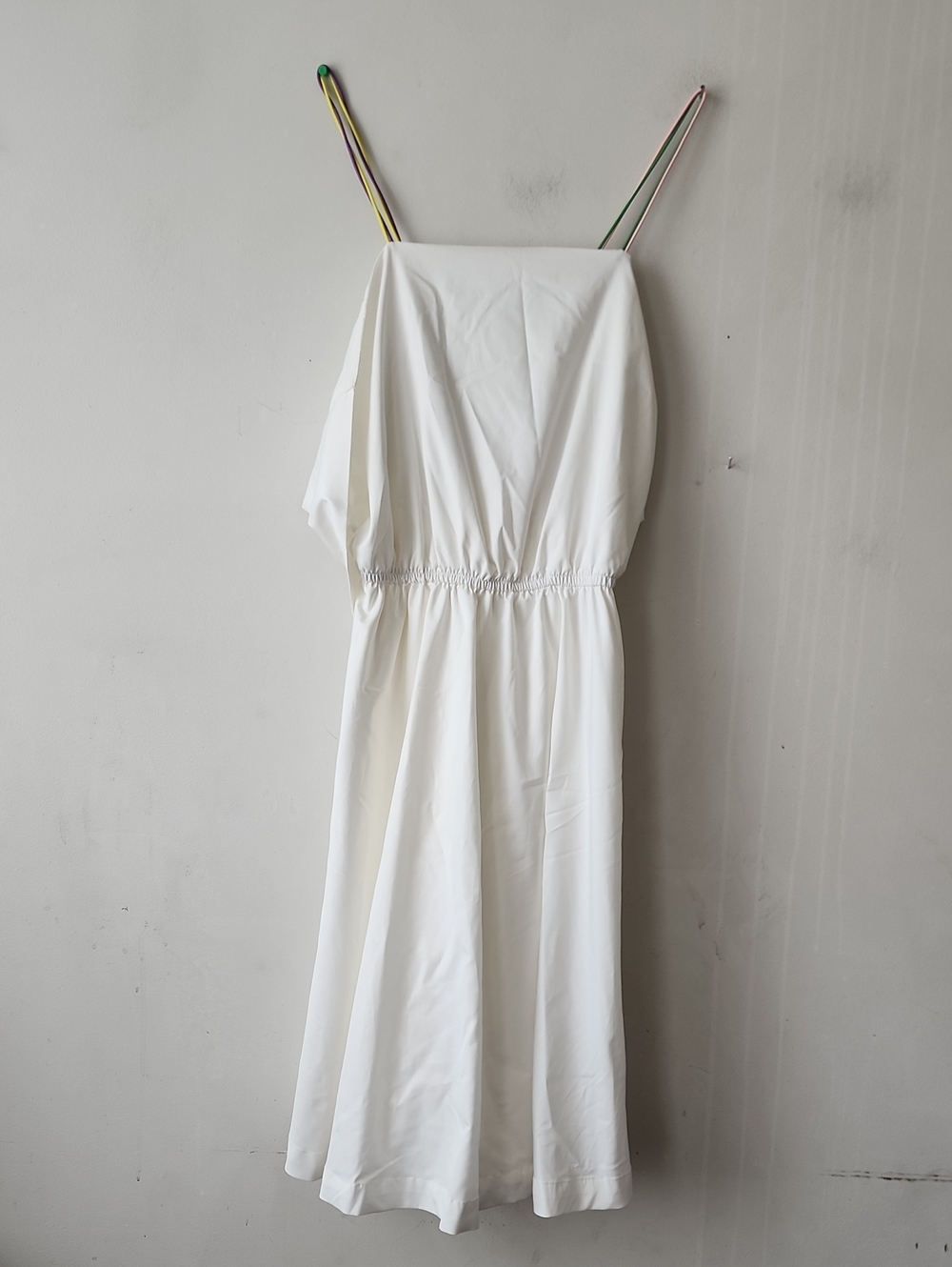 White Midi Spaghetti-Strap Dress with Elastic Waist.  New Without Tag